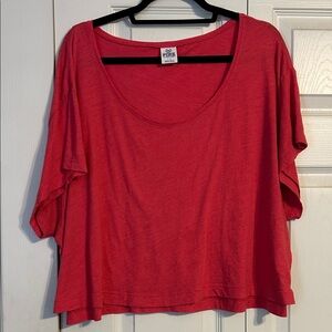 PINK VICTORIA'S SECRET Vibrant Red Pink Oversized Crop Top T-Shirt Athleisure Lg